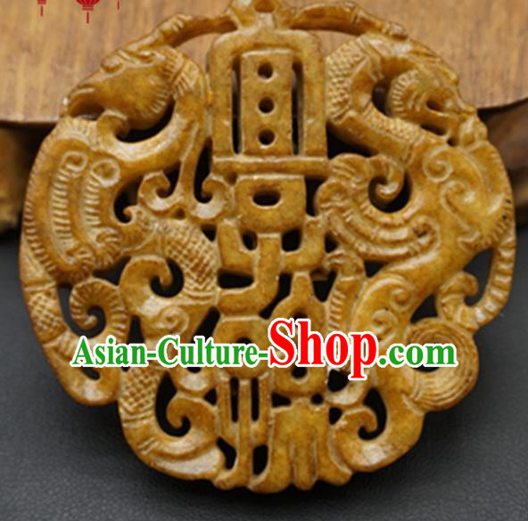 Chinese Handmade Jade Carving Dragon Phoenix Pendant Jewelry Accessories Ancient Traditional Jade Craft Decoration