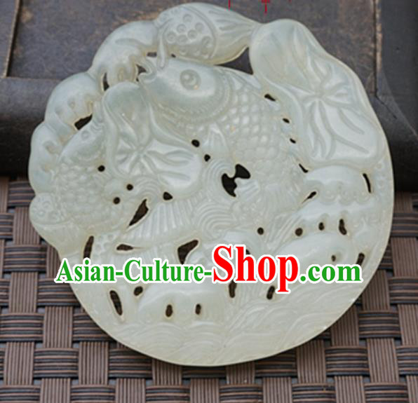 Chinese Handmade Jade Carving Carps Pendant Jewelry Accessories Ancient Traditional Jade Craft Decoration