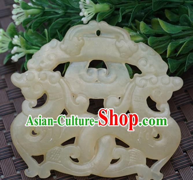 Chinese Handmade Jade Carving Dragons Pendant Jewelry Accessories Ancient Traditional Jade Craft Decoration