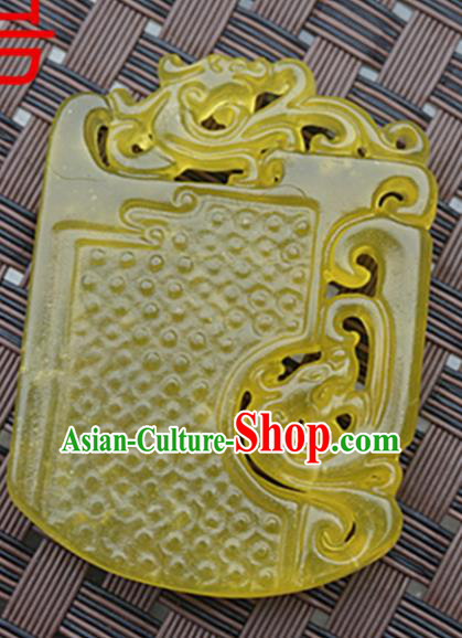 Chinese Handmade Yellow Jade Carving Dragons Pendant Jewelry Accessories Ancient Traditional Jade Craft Decoration