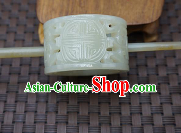 Chinese Handmade White Jade Carving Hairdo Crown Ancient Jade Hairpins Hair Accessories for Women for Men