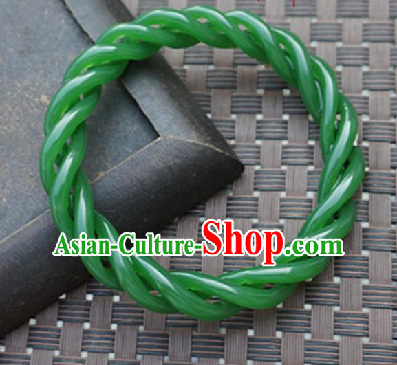 Chinese Handmade Ancient Green Jade Bracelet Traditional Jade Bangle Jewelry Accessories for Women for Men