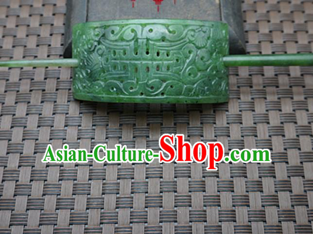 Chinese Handmade Green Jade Carving Hairdo Crown Ancient Jade Hairpins Hair Accessories for Women for Men