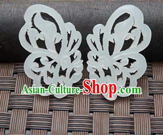 Chinese Ancient Carving Butterfly Wing Jade Pendant Traditional Handmade Jade Craft Jewelry Decoration Accessories