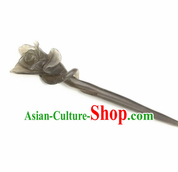 Chinese Handmade Gray Jade Carving Hair Clip Ancient Jade Hairpins Hair Accessories for Women for Men