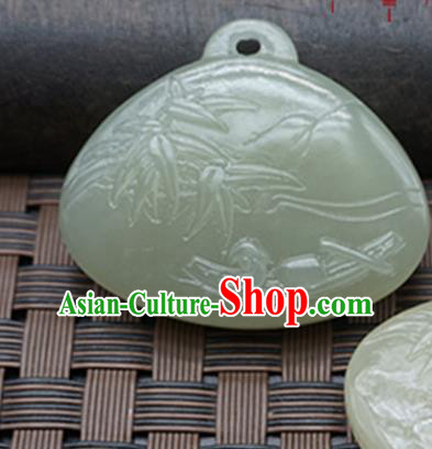 Chinese Ancient Carving Bamboo Boat Jade Pendant Traditional Handmade Jade Craft Jewelry Decoration Accessories