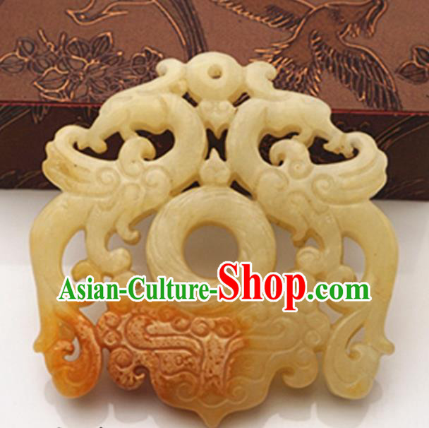Chinese Ancient Wedding Accessories Carving Phoenix Jade Pendant Traditional Handmade Jade Craft Jewelry Decoration