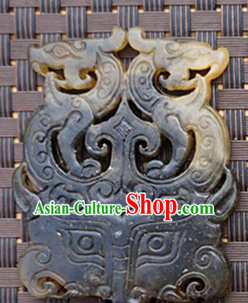 Chinese Ancient Carving Dragon Gray Jade Pendant Traditional Handmade Jade Craft Jewelry Decoration Accessories