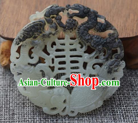 Chinese Ancient Wedding Carving Tortoise Gray Jade Pendant Traditional Handmade Jade Craft Jewelry Decoration Accessories