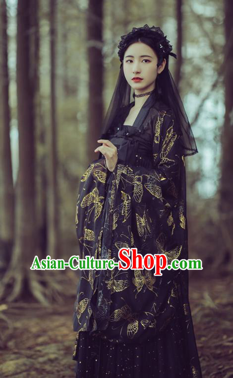 Chinese Ancient Peri Black Hanfu Dress Traditional Tang Dynasty Court Princess Historical Costume for Women