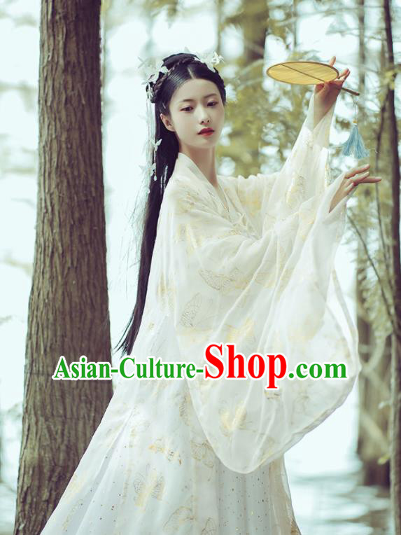 Chinese Ancient Peri Princess White Hanfu Dress Traditional Drama Tang Dynasty Court Lady Historical Costume for Women