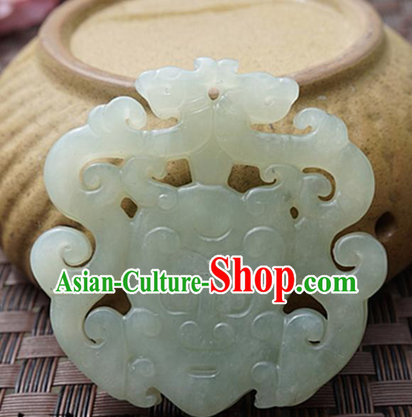 Chinese Handmade Jade Carving Double Dragons Pendant Jewelry Accessories Ancient Traditional Jade Craft Decoration