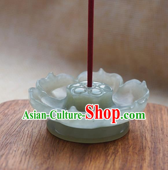 Chinese Handmade Jade Craft Carving Censer Jade Lotus Decoration