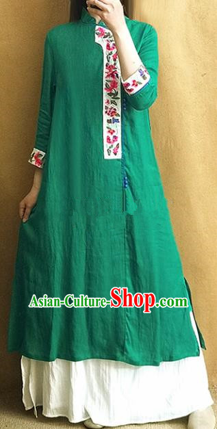 Traditional Chinese Tang Suit Cheongsam Embroidered Green Qipao Dress National Costume for Women