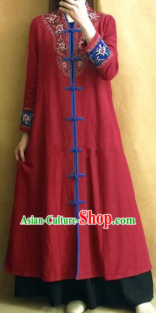 Traditional Chinese Embroidered Dark Red Outer Garment Tang Suit Coat National Costume for Women