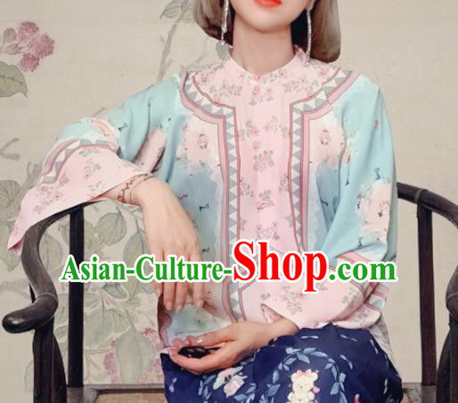 Traditional Chinese Tang Suit Slant Opening Green Blouse Upper Outer Garment National Costume for Women