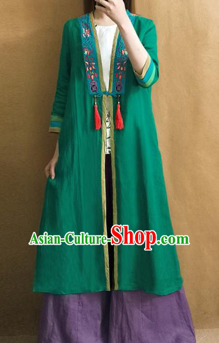 Traditional Chinese Embroidered Green Cardigan Tang Suit Coat National Costume for Women