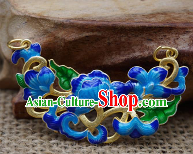 Handmade Chinese Blueing Flowers Necklace Pendant Ancient Palace Hairpins Jewelry Accessories for Women