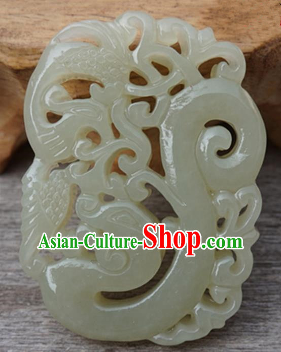 Handmade Chinese Carving Dragon Phoenix Jade Waist Pendant Ancient Traditional Jade Craft Decoration