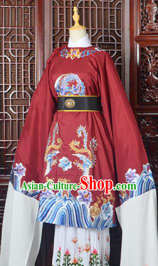 Handmade Chinese Beijing Opera Old Women Costume Peking Opera Actress Red Embroidered Dress for Women