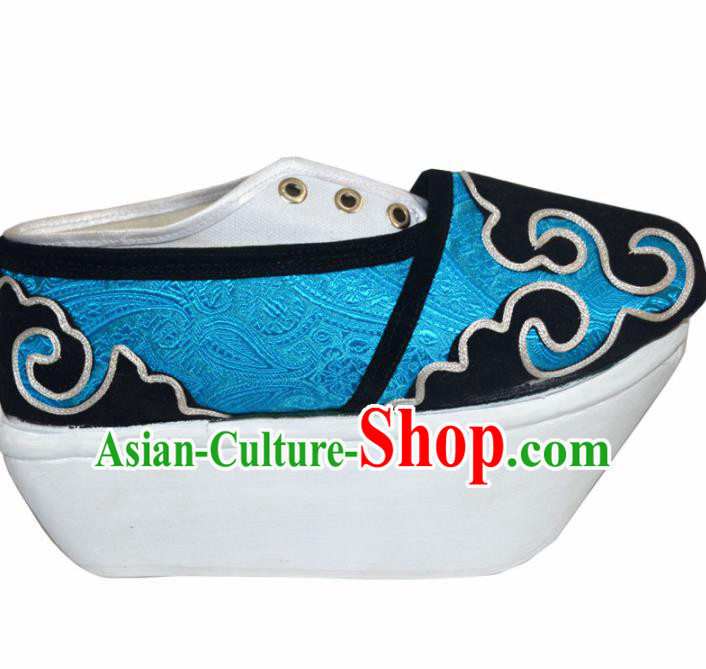 Handmade Chinese Beijing Opera Niche Shoes Peking Opera Scholar Blue Shoes for Women