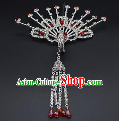 Chinese Handmade Beijing Opera Red Crystal Phoenix Hairpins Traditional Ancient Princess Hair Accessories for Women