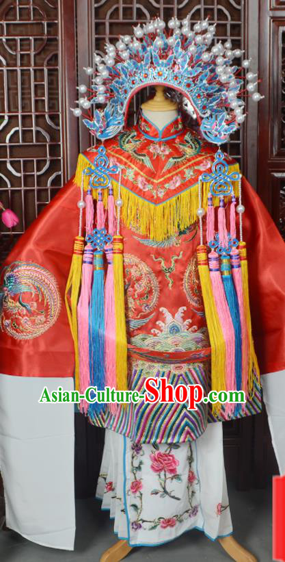 Handmade Chinese Beijing Opera Queen Red Costume Peking Opera Actress Embroidered Dress for Women