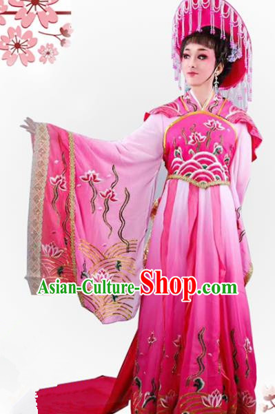 Handmade Chinese Beijing Opera Diva Rosy Embroidered Dress Traditional Peking Opera Dragon Princess Costume for Women