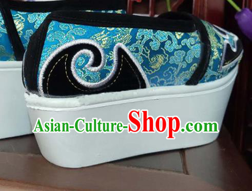 Handmade Chinese Beijing Opera Niche Blue Shoes Peking Opera Scholar Shoes for Women