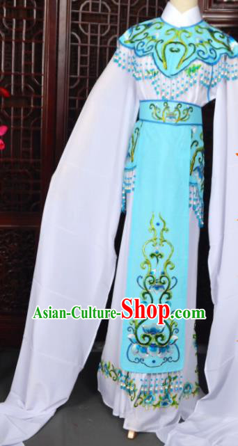 Handmade Chinese Beijing Opera Princess Blue Embroidered Dress Traditional Peking Opera Diva Costume for Women