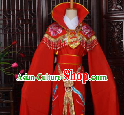 Handmade Chinese Beijing Opera Princess Red Embroidered Dress Traditional Peking Opera Diva Costume for Women