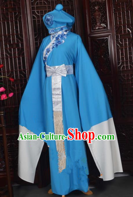 Handmade Chinese Beijing Opera Niche Blue Costume Traditional Peking Opera Clothing for Men