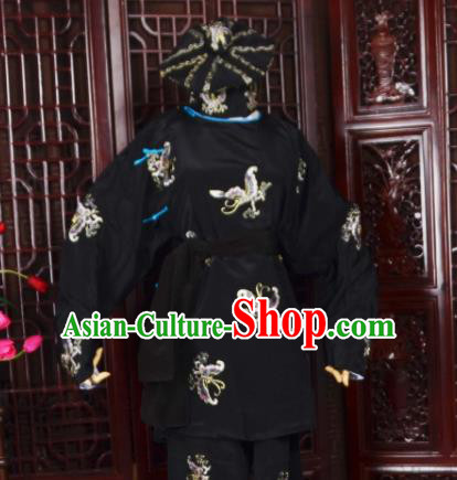 Handmade Chinese Beijing Opera Soldier Black Costume Traditional Peking Opera Takefu Embroidered Butterfly Clothing for Men