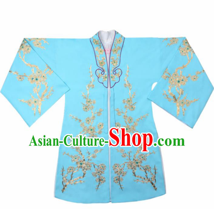 Handmade Chinese Beijing Opera Embroidered Plum Blossom Blue Cape Traditional Peking Opera Diva Costume for Women