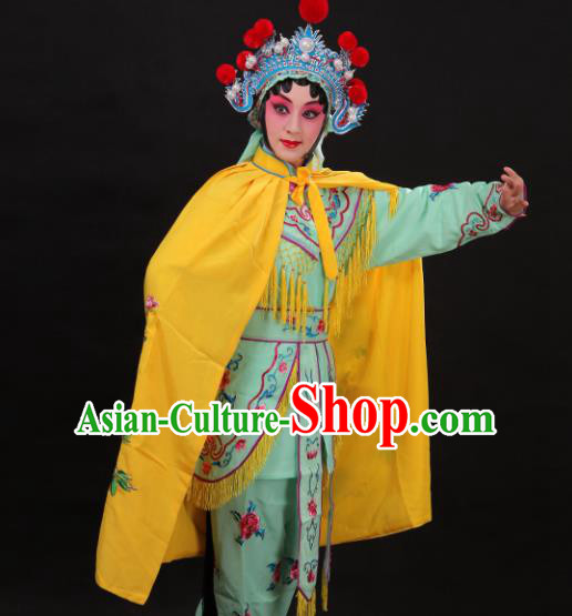 Handmade Chinese Beijing Opera Embroidered Peony Yellow Cloak Traditional Peking Opera Diva Costume for Women