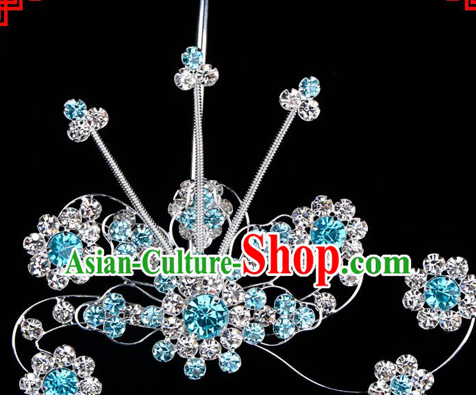 Chinese Handmade Beijing Opera Hair Accessories Traditional Ancient Princess Blue Crystal Hairpins for Women