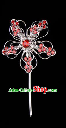 Chinese Handmade Beijing Opera Hair Accessories Traditional Ancient Princess Red Crystal Plum Blossom Hairpins for Women