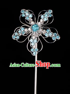 Chinese Handmade Beijing Opera Hair Accessories Traditional Ancient Princess Blue Crystal Plum Blossom Hairpins for Women