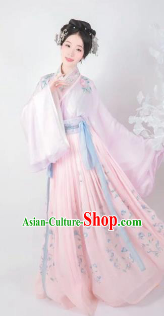 Traditional Chinese Jin Dynasty Palace Lady Embroidered Hanfu Dress Ancient Drama Imperial Consort Historical Costume for Women