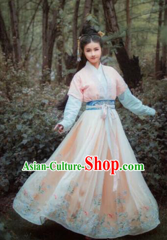 Traditional Chinese Jin Dynasty Palace Lady Embroidered Hanfu Dress Ancient Drama Princess Historical Costume for Women