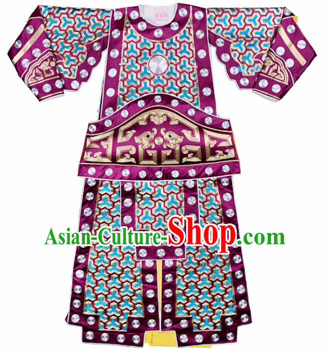 Handmade Chinese Beijing Opera General Purple Costume Traditional Peking Opera Takefu Clothing for Men