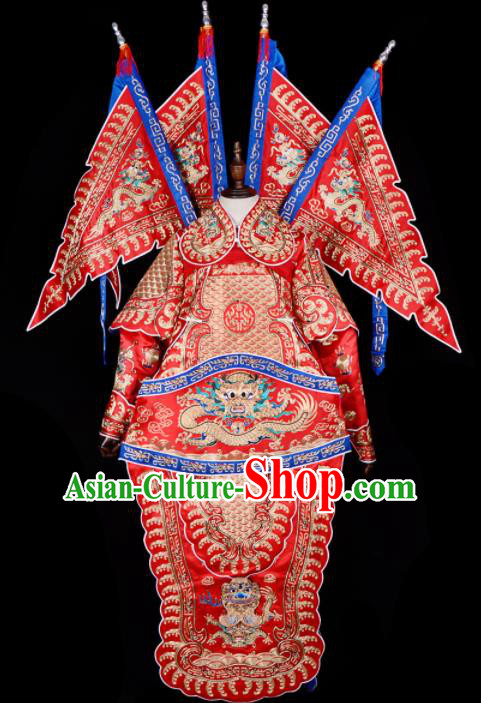 Handmade Chinese Beijing Opera General Red Costume Traditional Peking Opera Takefu Clothing for Men