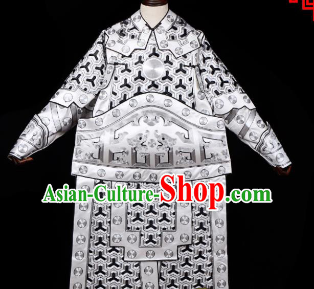 Handmade Chinese Beijing Opera General White Costume Traditional Peking Opera Takefu Clothing for Men