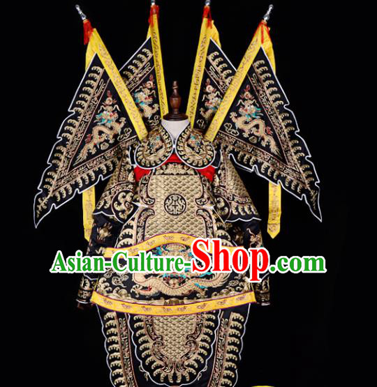 Handmade Chinese Beijing Opera General Black Costume Traditional Peking Opera Takefu Clothing for Men