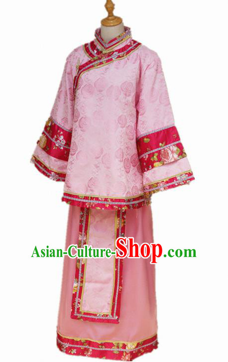 Traditional Chinese Republican Period Young Mistress Pink Dress Ancient Landlord Shiva Costume for Women