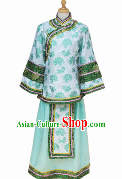 Traditional Chinese Republican Period Young Mistress Green Dress Ancient Landlord Shiva Costume for Women