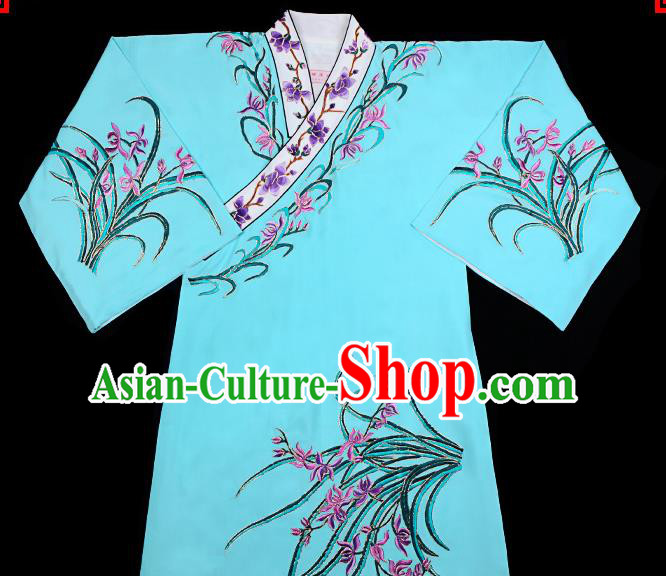 Handmade Chinese Beijing Opera Embroidered Orchid Blue Blouse Traditional Peking Opera Diva Costume for Women