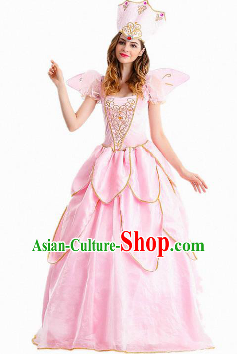 Europe Medieval Traditional Princess Costume European Flower Peri Pink Dress for Women