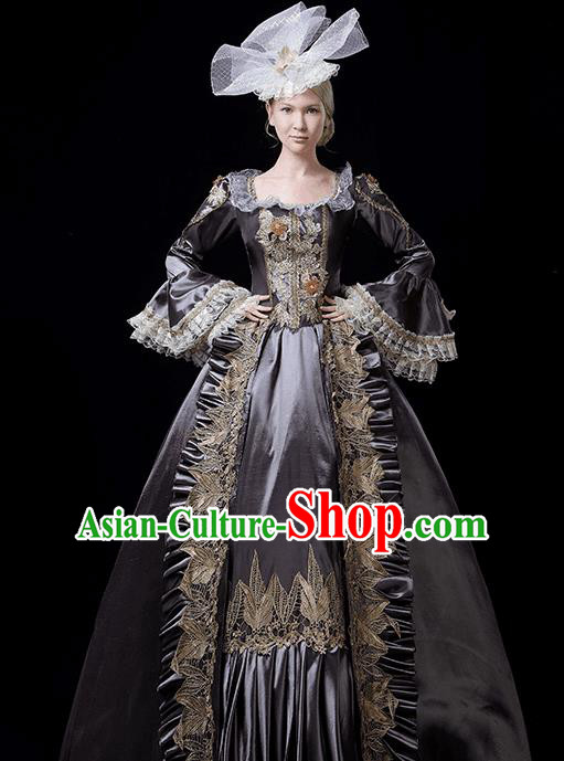 Europe Medieval Traditional Court Costume European Princess Grey Full Dress for Women