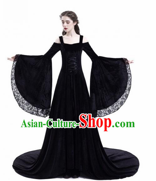 Europe Medieval Traditional Court Princess Black Costume European Full Dress for Women